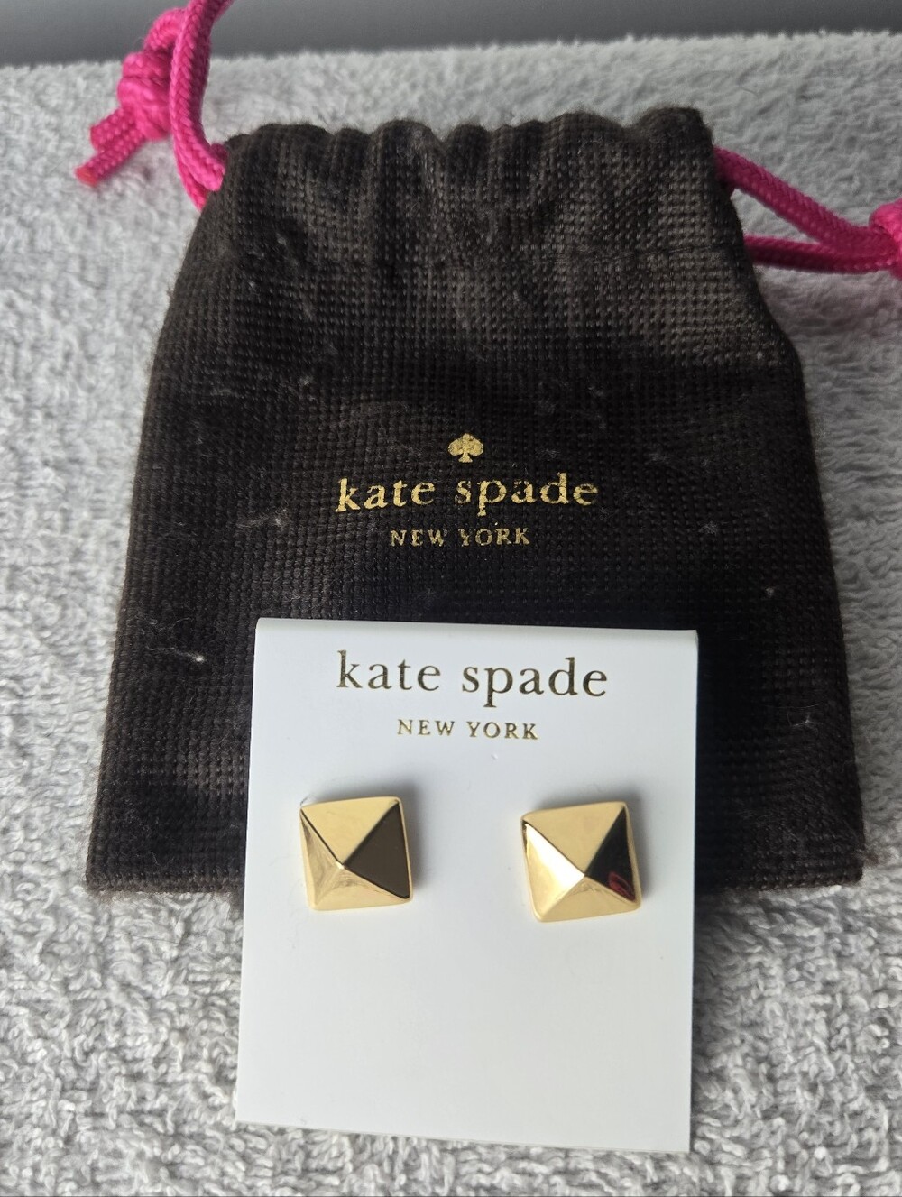 Kate Spade New York Gold Pyramid Stud Earrings with Dust Bag